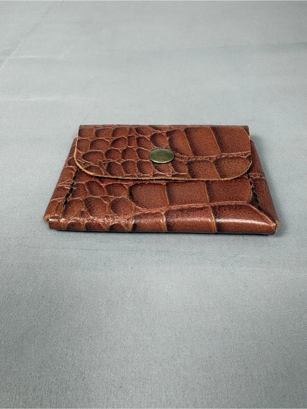 Vintage Brown Croc Embossed Leather Coin Purse Card Holder